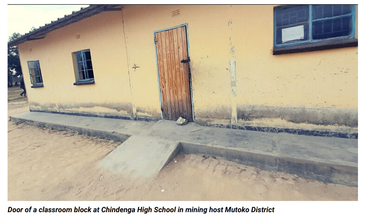 Door of a classroom block at Chindenga High School in mining host Mutoko District