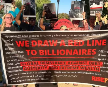 Des milliers de personnes se mobilisent dans 84 villes dans le monde pour tracer une ligne rouge face au règne des milliardaires et démanteler le système établi pour servir les 1% les plus riches